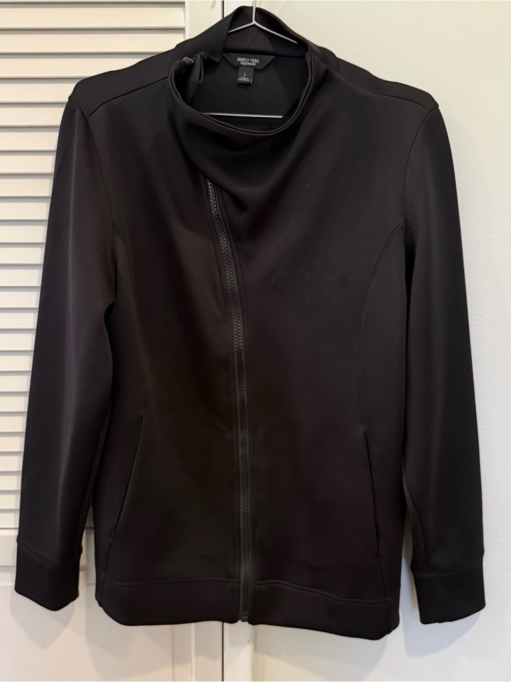 Simply Vera Vera Wang Black Scuba Asymmetrical Zip Track Jacket